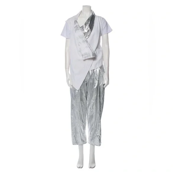 Igor Dobranic Two-Piece Linen Carlos Harrison Metallic Silver White Pant Set S - Picture 1 of 8